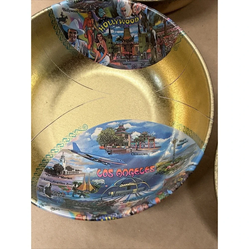 5 Vintage‎ Hollywood/Los Angeles Souvenir Bowls 1950-60s, Funky Misprints! Metal